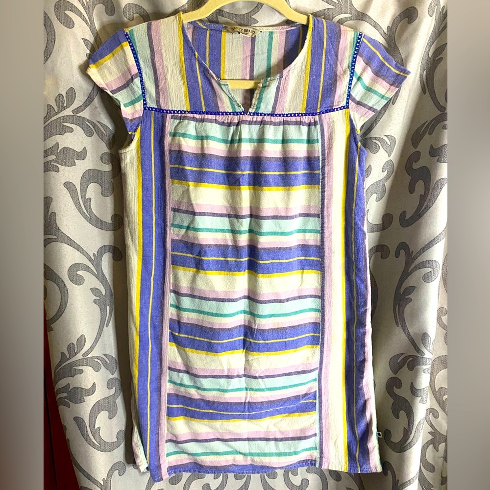 Lucky Brand Girls medium dress multicolor stripe cap sleeve lined preppy